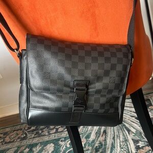 Checkered Black Leather Men's Bag